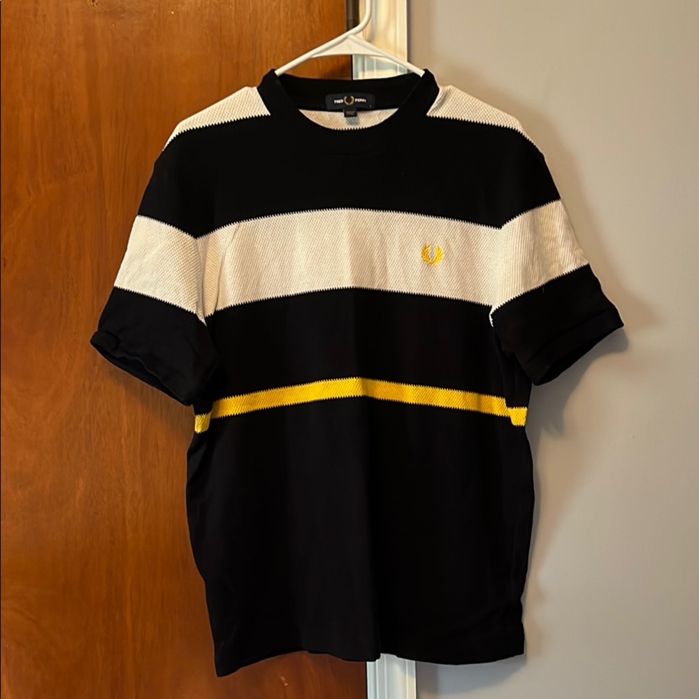 Fred Perry Black and White Short Sleeve Knit Tee